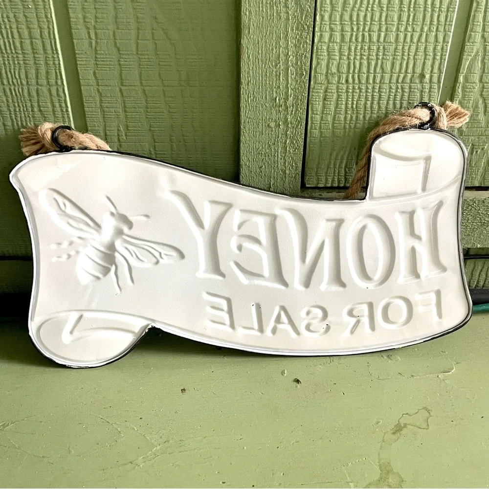 NEW Honey For Sale Hanging Embossed Metal Sign